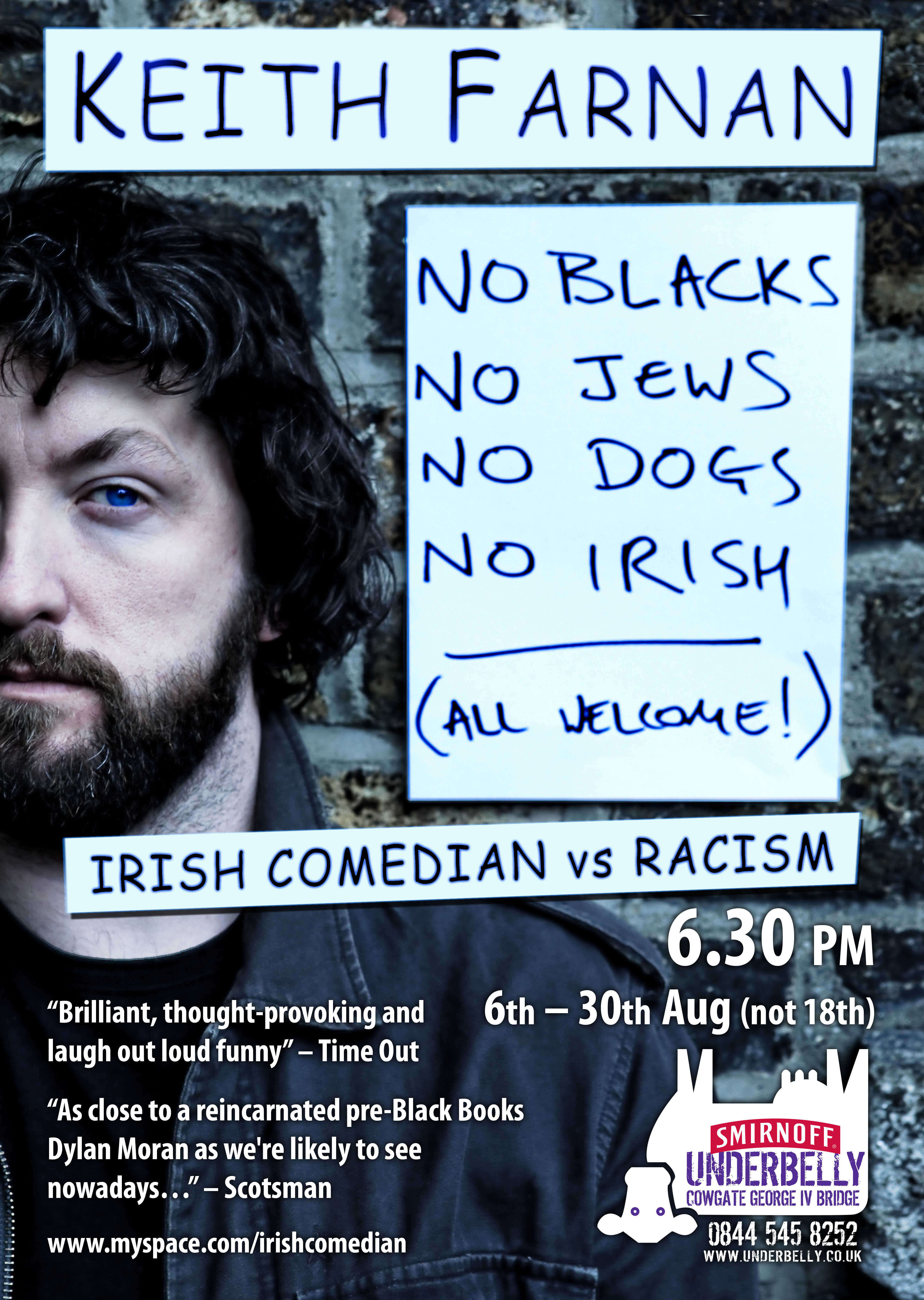 No Blacks. No Jews. No Dogs. No Irish. All Welcome – Comedy versus Racism!